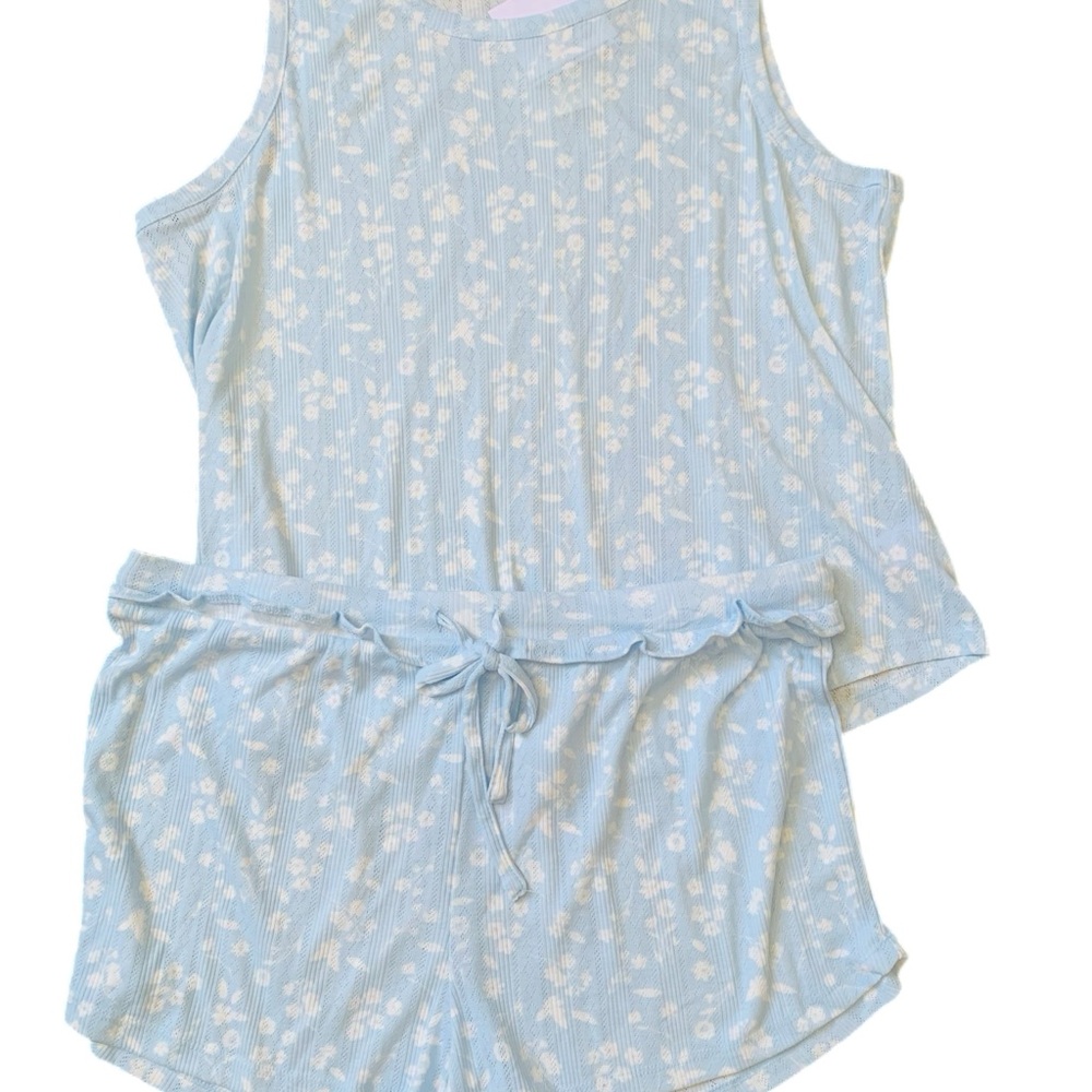 Blue and White Polka Dot Pajama Set with Adjustable Waist NEW
